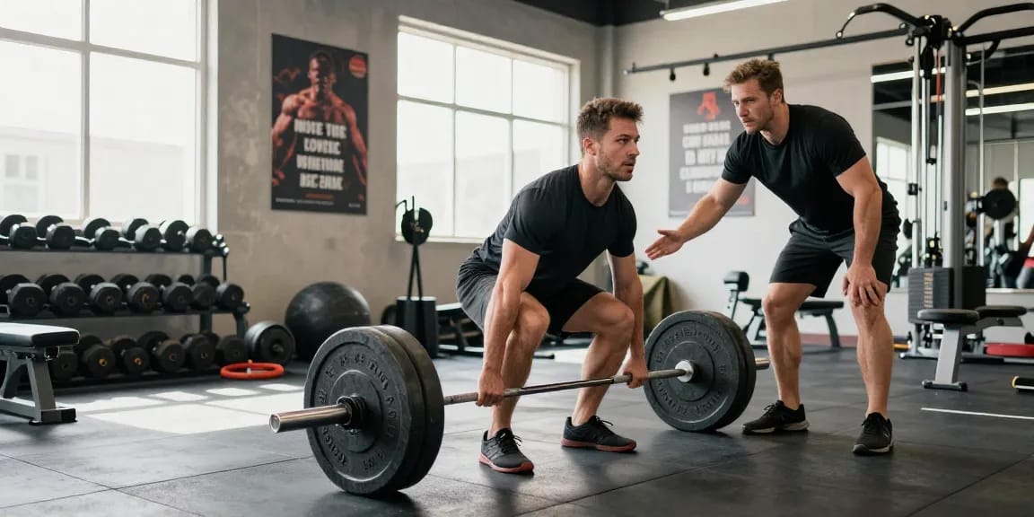 Prime Pharma Steroids sporter die deadlift uitvoert in moderne sportschool.