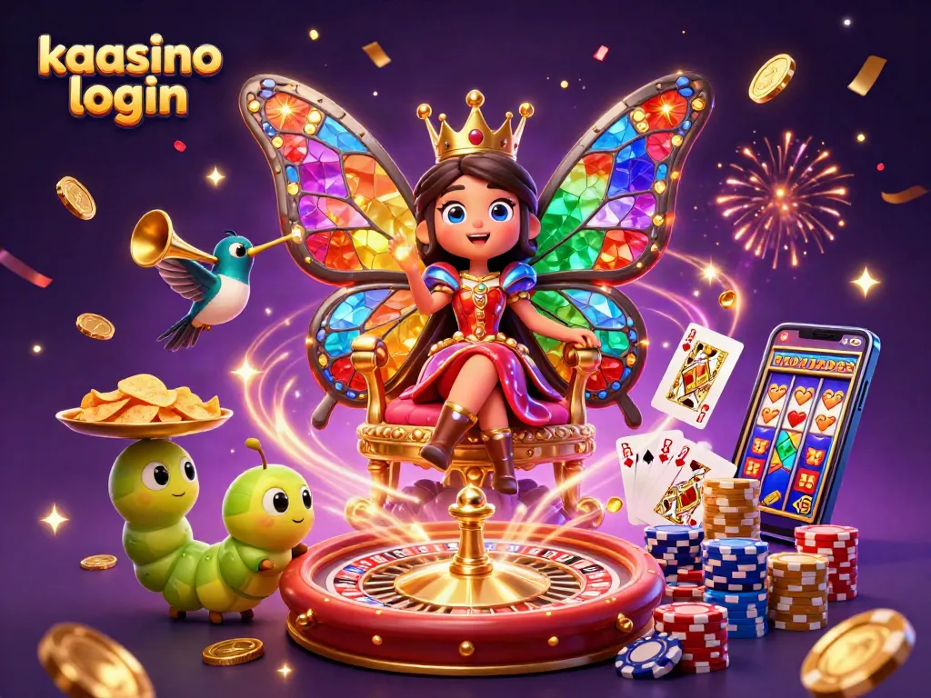 Engage with kaasino login for casino fun featuring a butterfly queen and vibrant gaming elements.