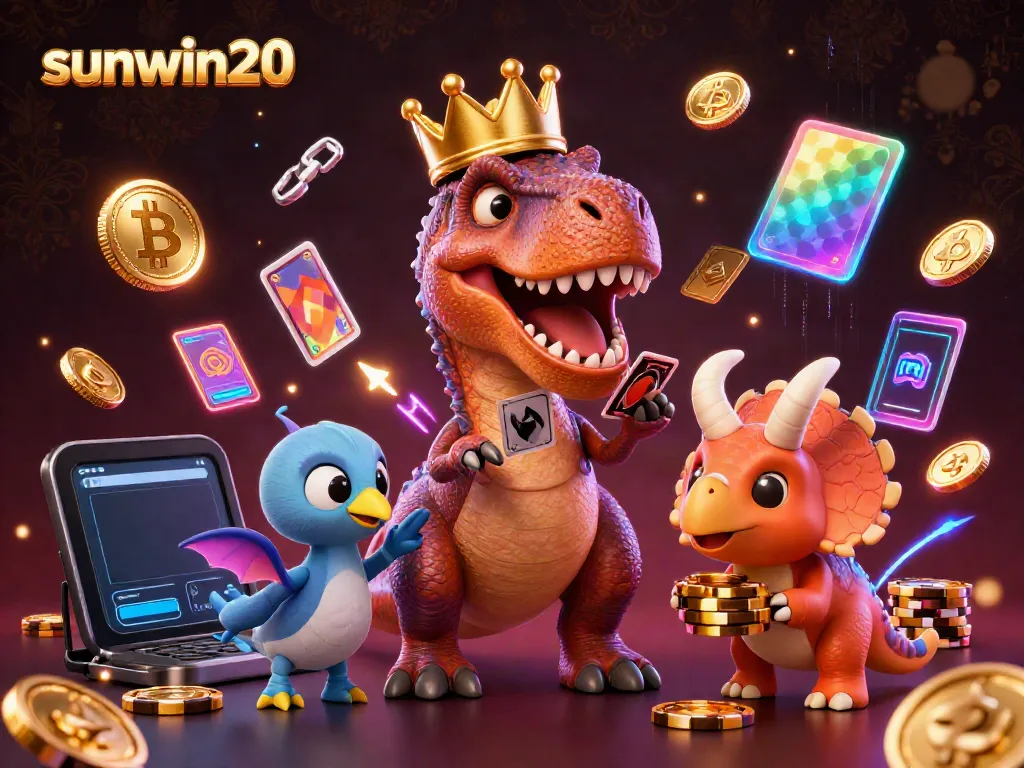 Engage in thrilling gameplay at sunwin20 with vibrant characters amidst dazzling crypto-themed elements.