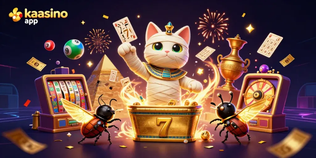 Play exciting games with the kaasino app in a vibrant 3D casino illustration.