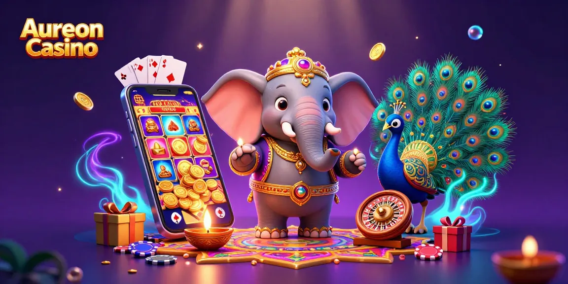Aureon Casino brings vibrant energy with a Diwali-themed casino illustration featuring joyful characters and dynamic gaming elements.